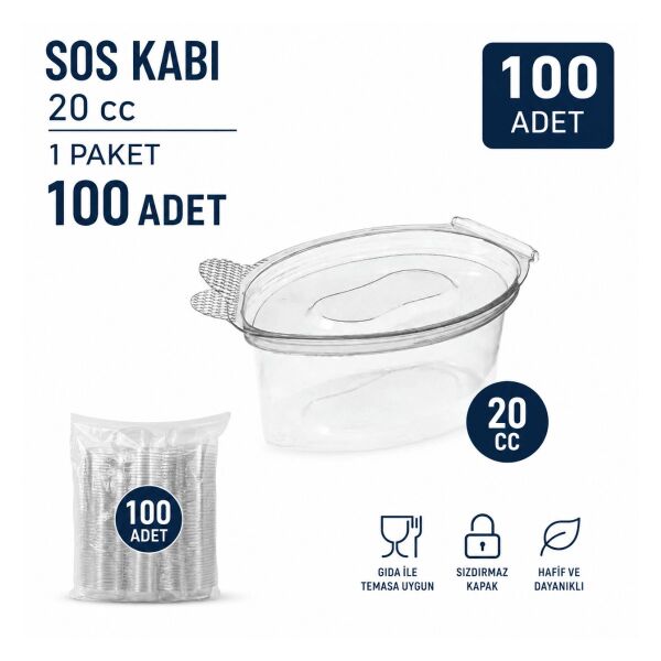 20 cc Şeffaf Kapaklı Sos Kabı Kapaklı 100 Adet