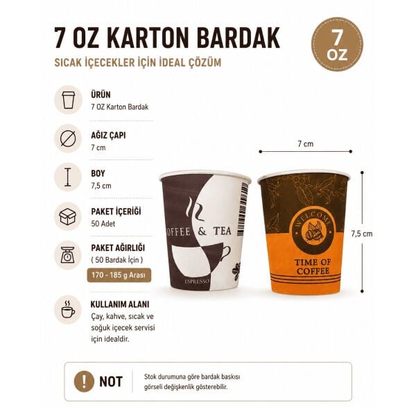 7 oz Karton Bardak 50 Adet - Kullan At Çay Ve Kahve Bardağı