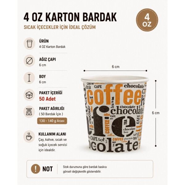 4 oz Karton Bardak 50 Adet - Kullan At Çay Ve Kahve Bardağı