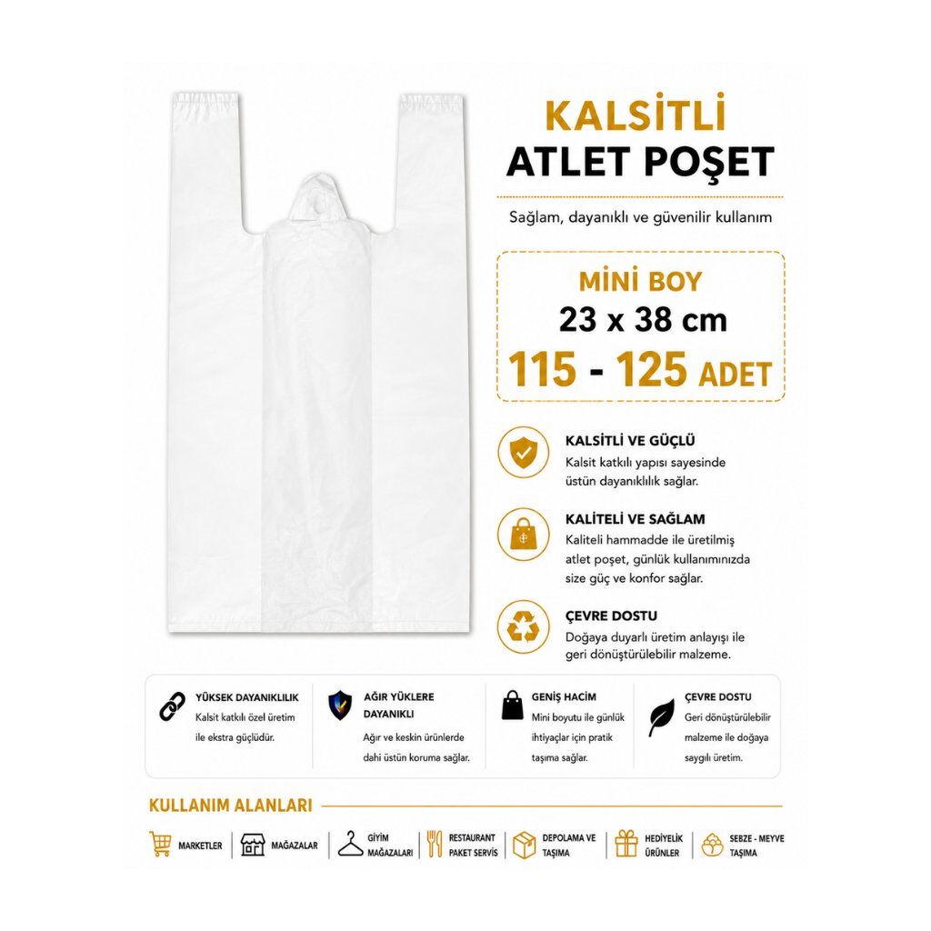 Atlet Poşet Kalsitli Mini Boy 23x38 cm 115-125 Adet Dayanıklı Market Manav Taşıma Poşeti