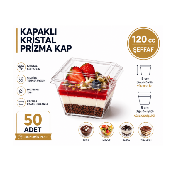 120 cc -KAPAKLI- Kristlal Prizma Kap - 50 Adet
