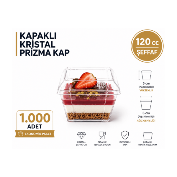 120 cc -KAPAKLI- Kristlal Prizma Kap - 1000 Adet