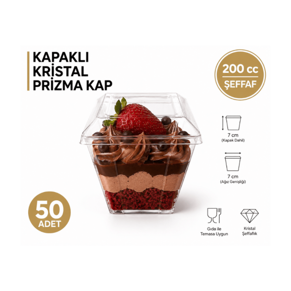 200 cc -KAPAKLI- Kristlal Prizma Kap - 50 Adet