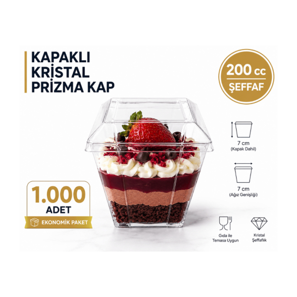 200 cc -KAPAKLI- Kristlal Prizma Kap - 1000 Adet