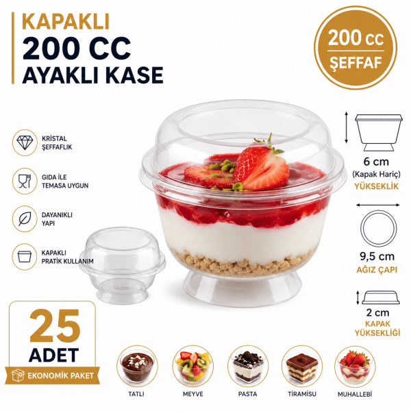 200 cc Ayaklı Kristal Kase (KAPAKLI) - 25 Adet