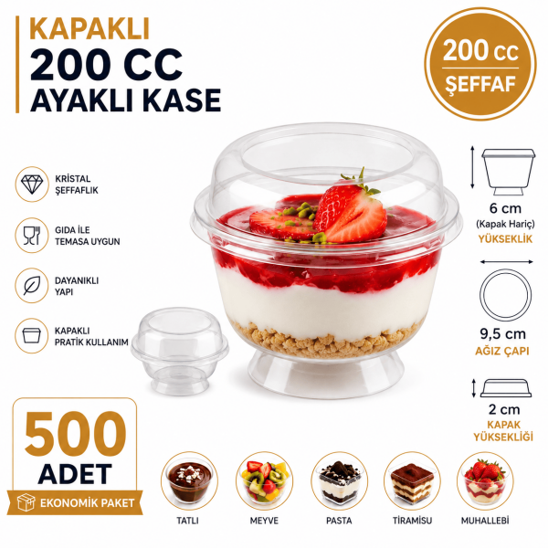 200 cc Ayaklı Kristal Kase (KAPAKLI) - 500 Adet