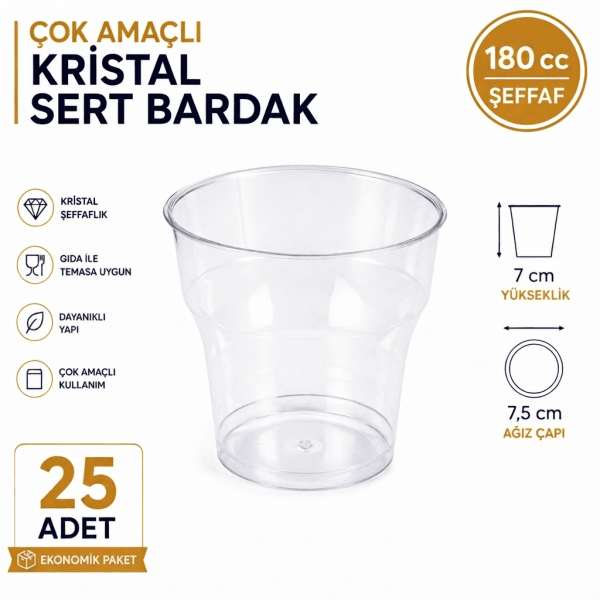 180 cc Kristal Sert Bardak - 25 Adet
