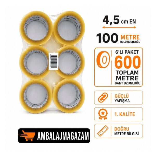 Koli Bandı 6'Lı PAKET - 4,5 x 100 METRE - TOPLAM 600 Metre