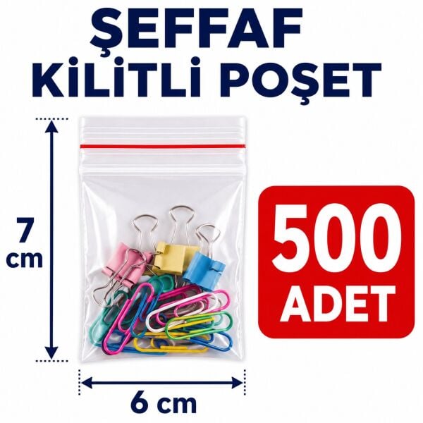 500 Adet Kilitli Poşet (Kilitli Torba) - Şeffaf - 6x7 cm