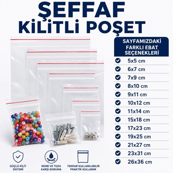 300 Adet Kilitli Poşet (Kilitli Torba) - Şeffaf - 23x31 cm