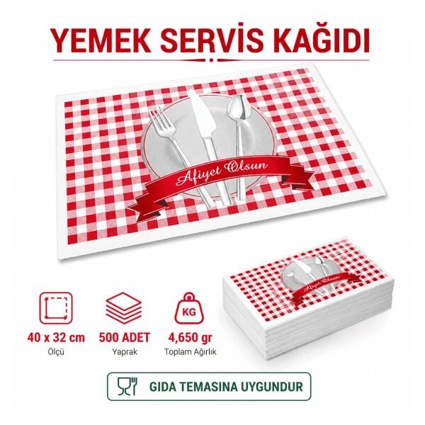 Yemek Servis Kağıdı 500 Adet - 40x32 cm -  Gıda Temasına Uygun Tek Kullanımlık Amerikan Servis