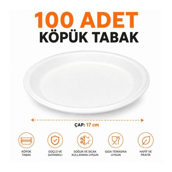 Yüksek Kalite 100 ADET Yuvarlak Oval Köpük Tabak - 17 cm