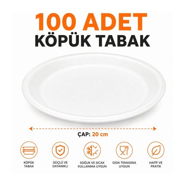 Yüksek Kalite 100 ADET Yuvarlak Oval Köpük Tabak - 20 cm